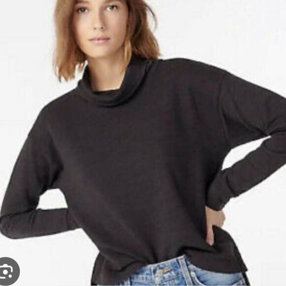 J. Crew Funnel Neck fleece Sweatshirt Black Women's Size Medium - Picture 1 of 7